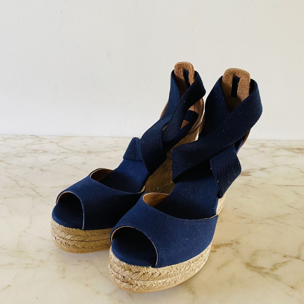 TORY BURCH Solid Denim Blue Espadrille Wedge Platform Sandal - US 7.5